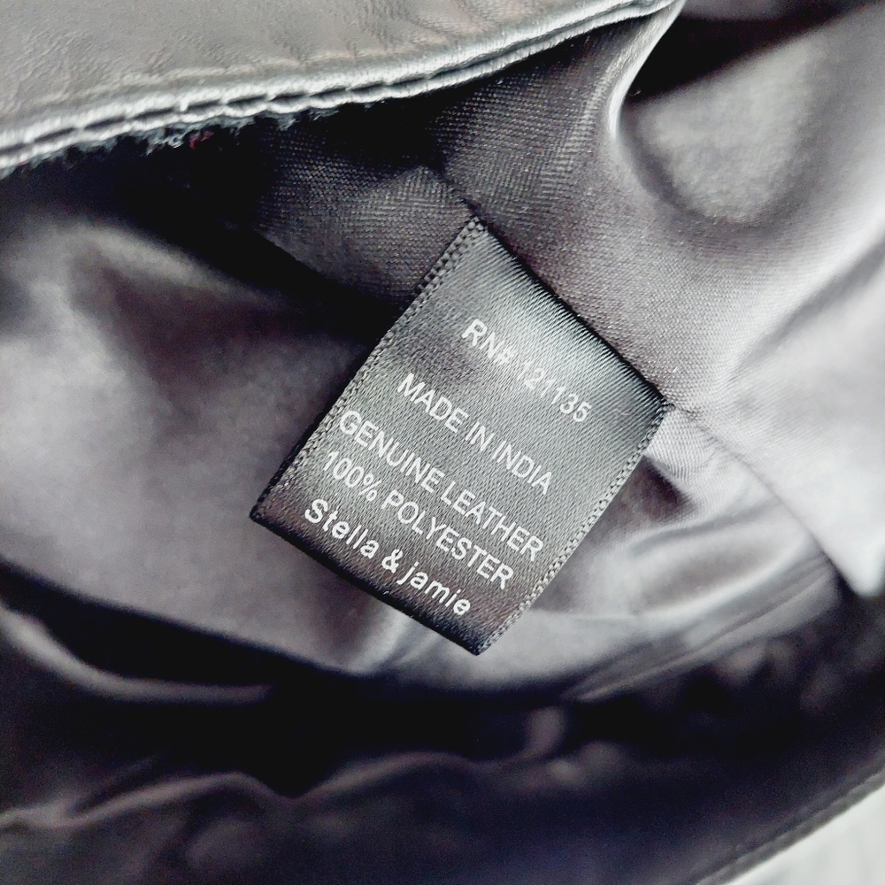 Stella & Jamie Genuine Leather Black Studded Side Zip Fringe Moto Jacket P3275 - Picture 6 of 7